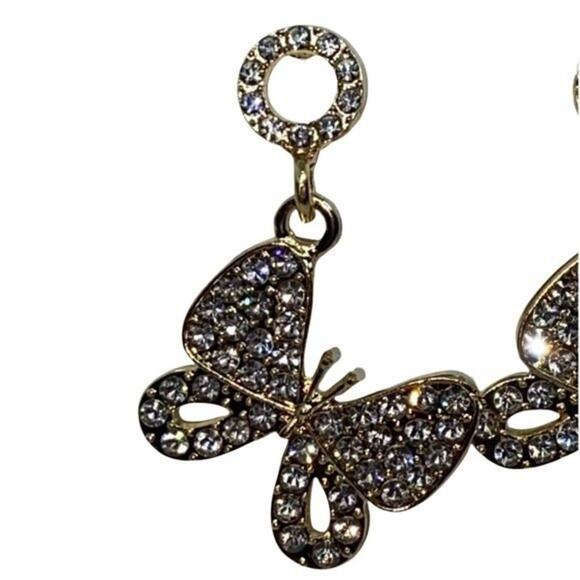 NWT Gold-Tone Clear Rhinestone Dangle Butterfly Earrings - Picture 3 of 7